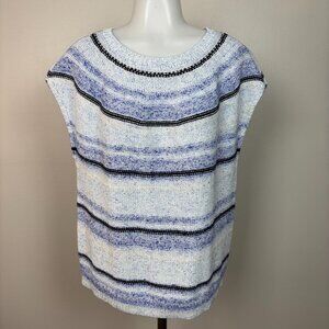 Talbots Sweater LP Blue Striped Cap Sleeve Pullover Large Petite Women's